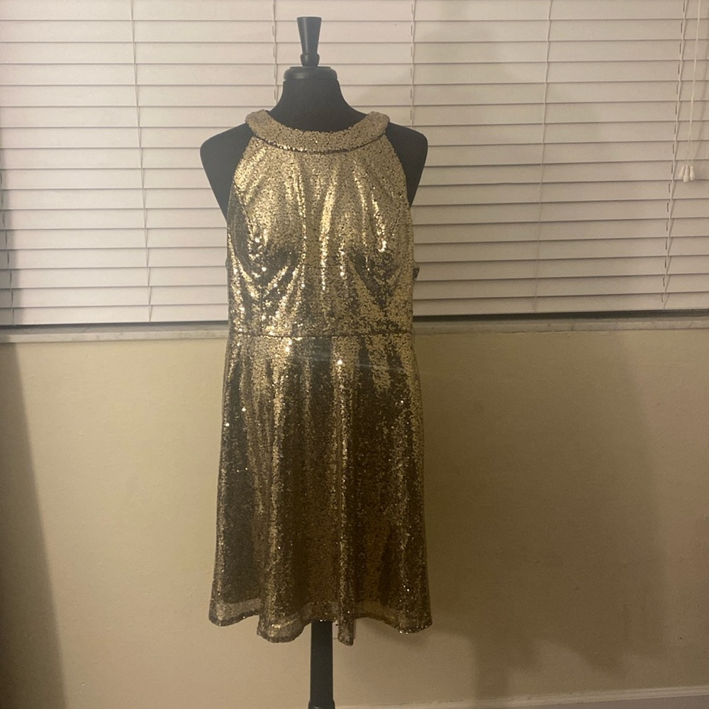Plus Zip Back Sequins Halter Dress